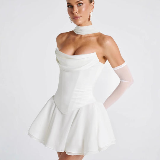 Damen Elegantes Hochzeitskleid mit ausgefallenem Wickeldesign und schwingendem Rock R&B