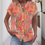 Damen Kurzarmbluse mit kunstvollem Ikat-Design R&B