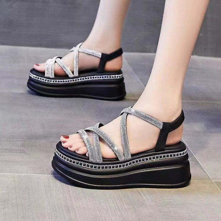 Damen Glamouröse Plateau-Sandalen mit verzierter Riemchenführung