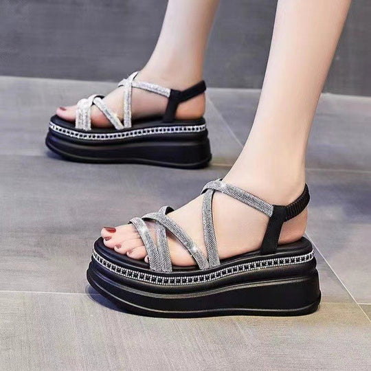 Damen Glamouröse Plateau-Sandalen mit verzierter Riemchenführung R&B