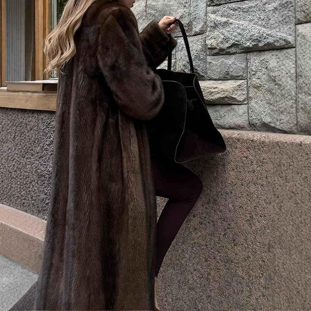 Damen Eleganter und flauschiger Langmantel aus Kunstfell R&B