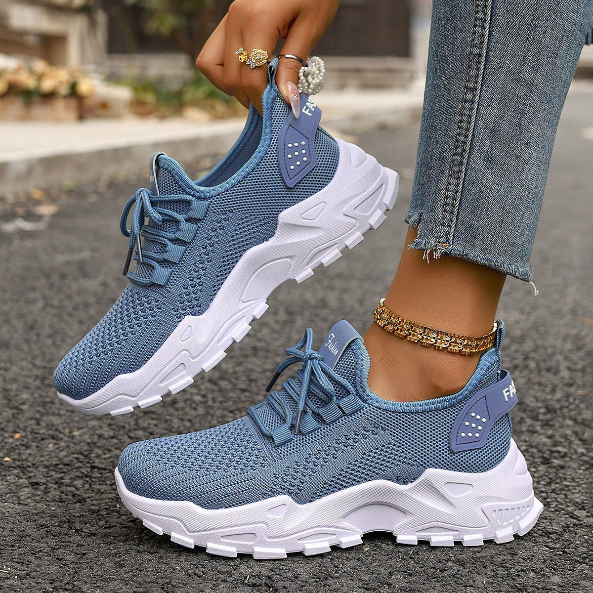 Damen Sportliche Mesh Sneakers mit dämpfender Sohle und atmungsaktiver Konstruktion R&B