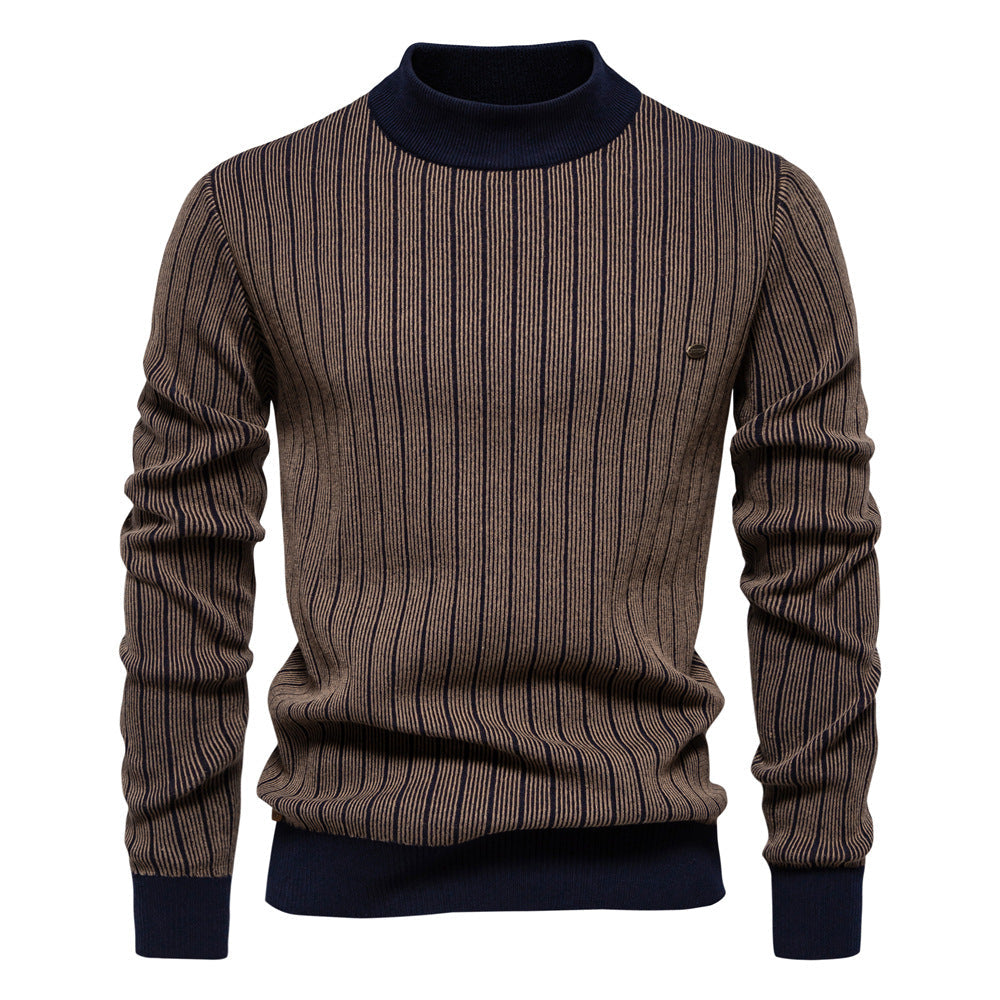 Herren Feinstrickpullover mit Rollkragen und Streifenmuster