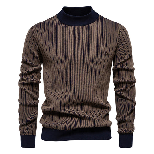 Herren Feinstrickpullover mit Rollkragen und Streifenmuster R&B