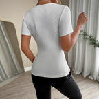 Damen Elegantes Figurbetontes Oberteil mit Floral-Spitzenbesatz R&B