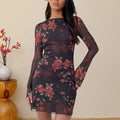 Damen figurbetontes Mini-Kleid mit floralen Spitzendetails EB