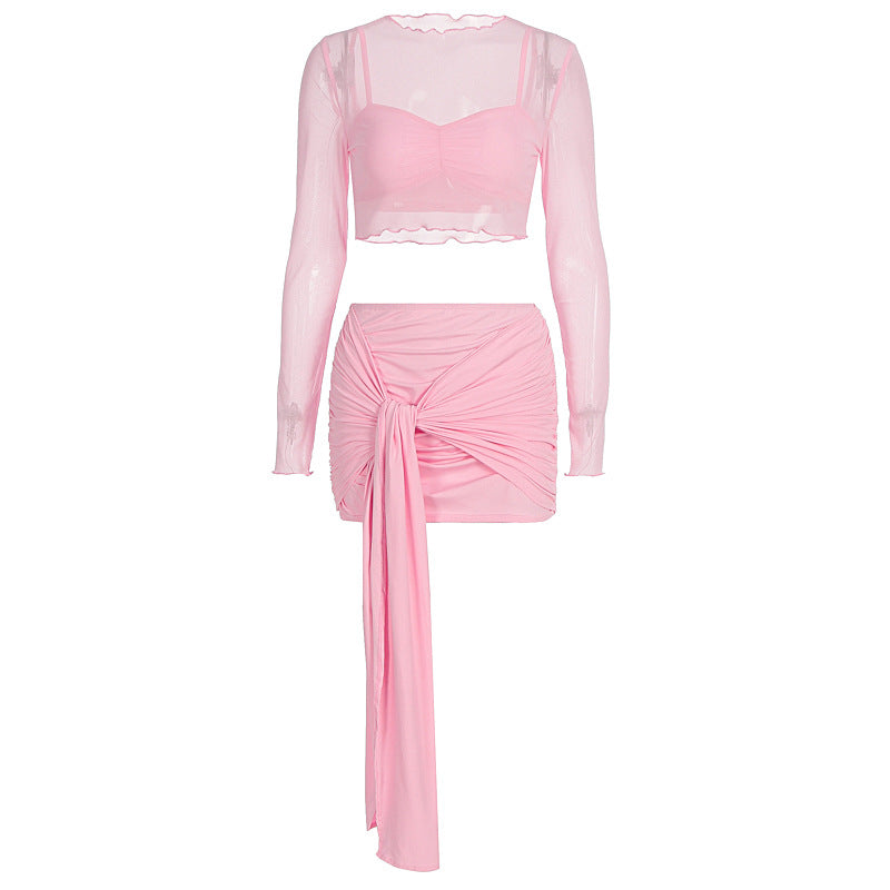 Damen Crop Top und Rock Set mit modischen Raffungselementen R&B