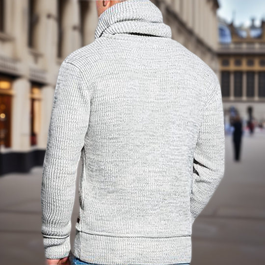 Herren Strickpullover mit hohem Kragen und seitlichen Taschen R&B