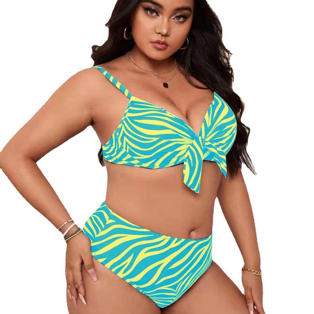 Damen Bikini-Set mit modischem Zebra-Muster und verstellbarem Knoten R&B