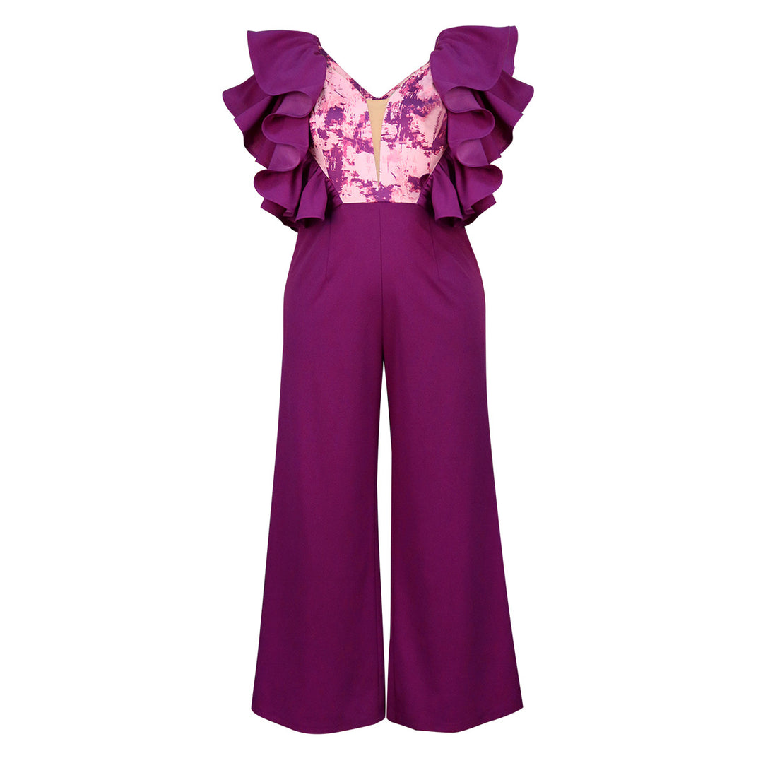 Damen eleganter Jumpsuit mit voluminösen Rüschendetails R&B