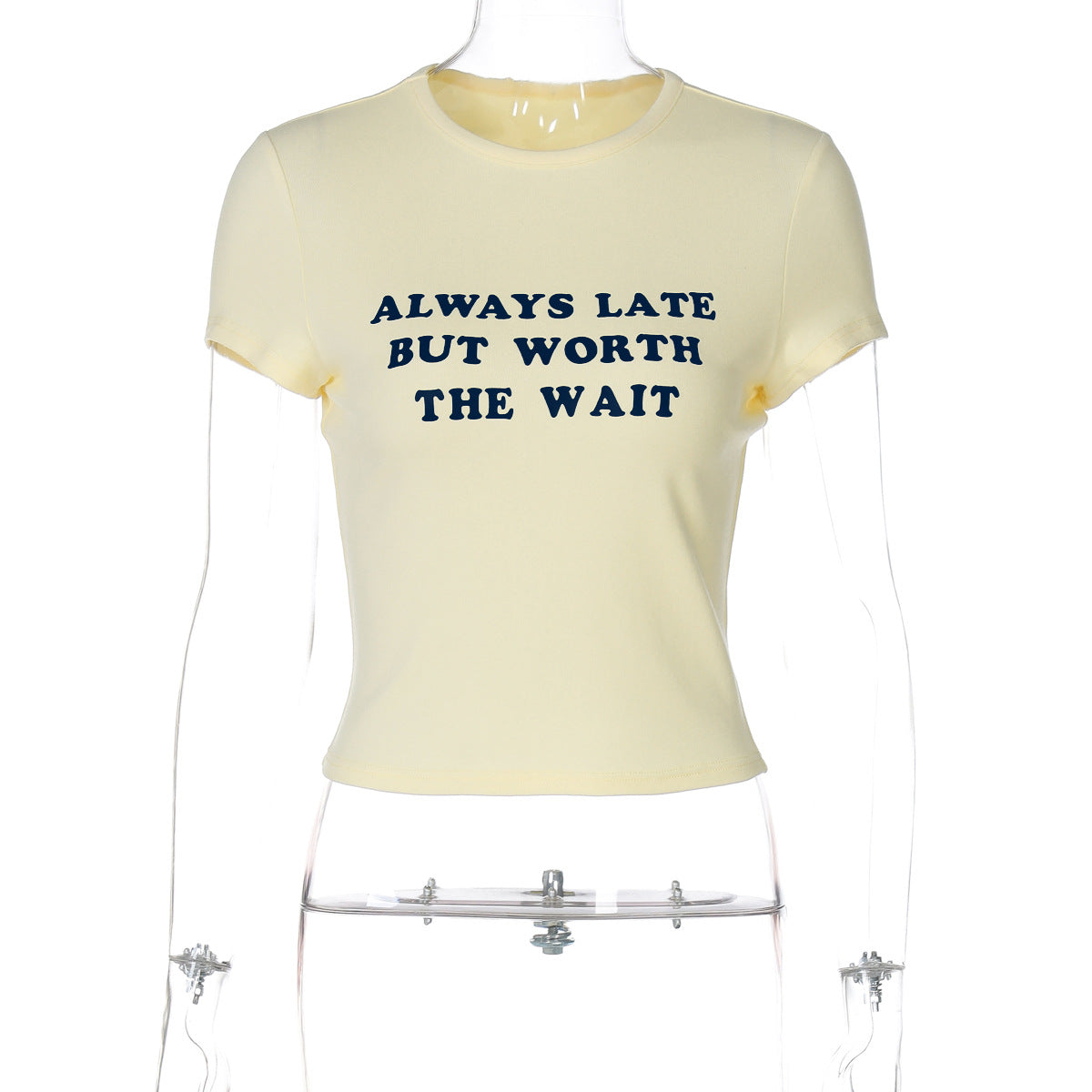 Damen Kurzes Statement T-Shirt mit Rundhalsausschnitt R&B