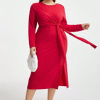 Damen Langarm Kleid mit eleganten Knotendetails und seitlichem Schlitz R&B