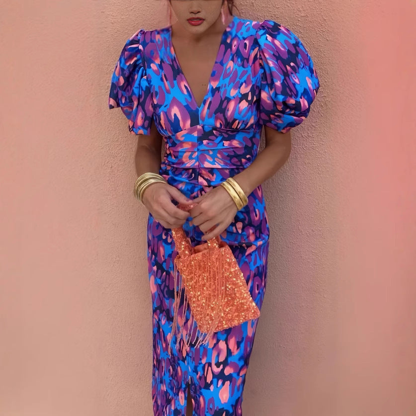 Damen Elegantes Kleid mit Puffärmeln und raffiniertem Schnitt R&B