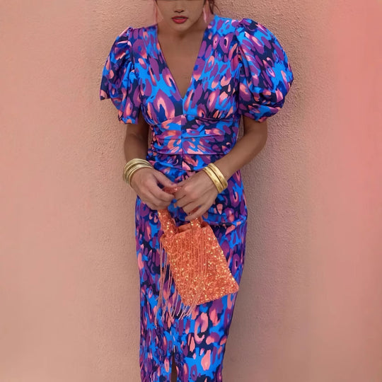 Damen Elegantes Kleid mit Puffärmeln und raffiniertem Schnitt R&B