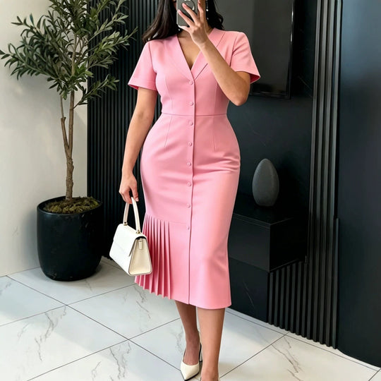 Damen figurumspielendes Midi-Kleid mit plissierten Details R&B
