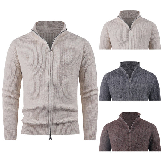 Herren Strickpullover mit hohem Kragen und dekorativem Reißverschluss R&B