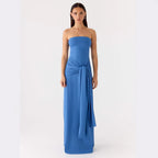Damen Strapless Maxikleid mit elegantem Wickeldetail R&B