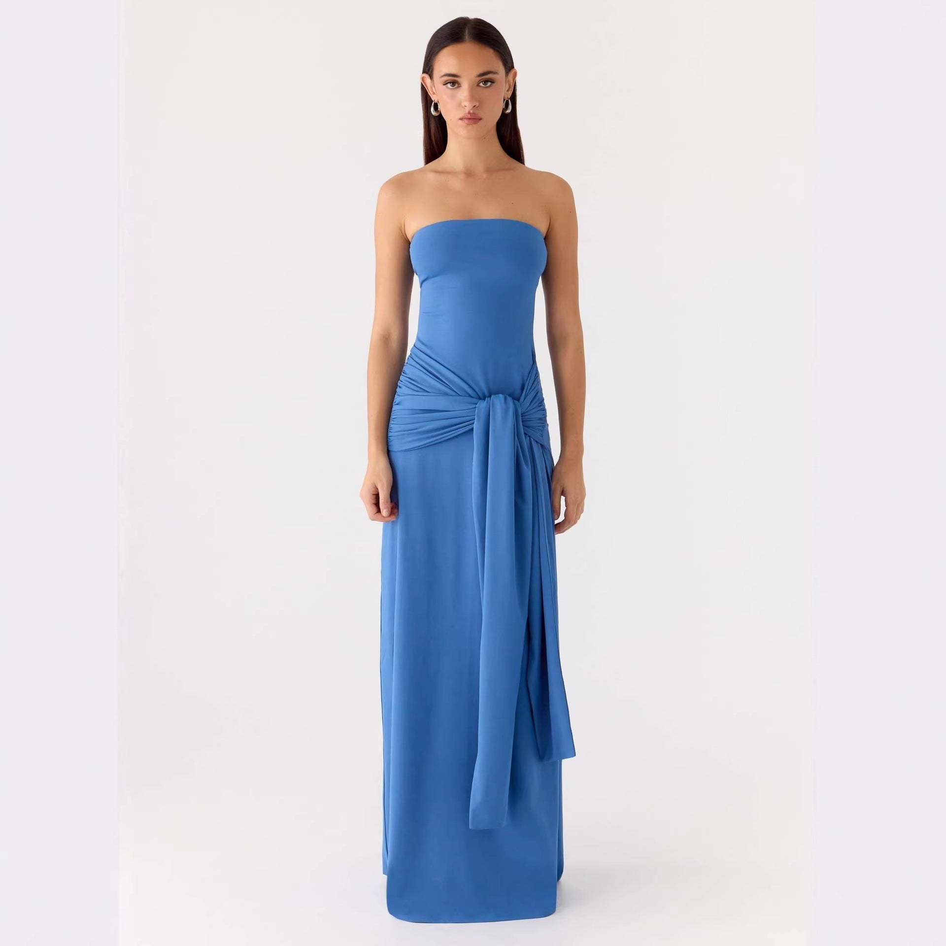 Damen Strapless Maxikleid mit elegantem Wickeldetail R&B