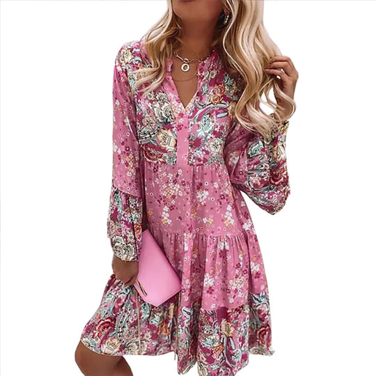 Damen Sommerkleid mit floralen Mustern und schwingendem Rock R&B