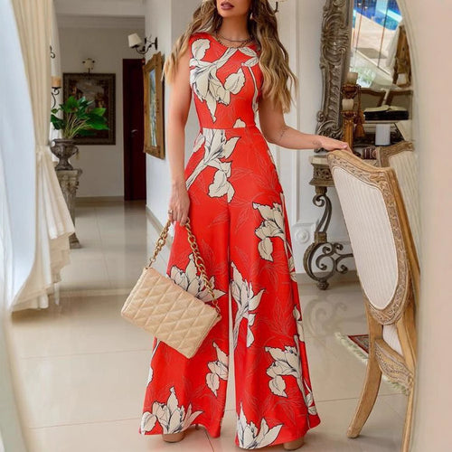 Damen Modischer Jumpsuit mit floralen Akzenten und weitem Bein R&B