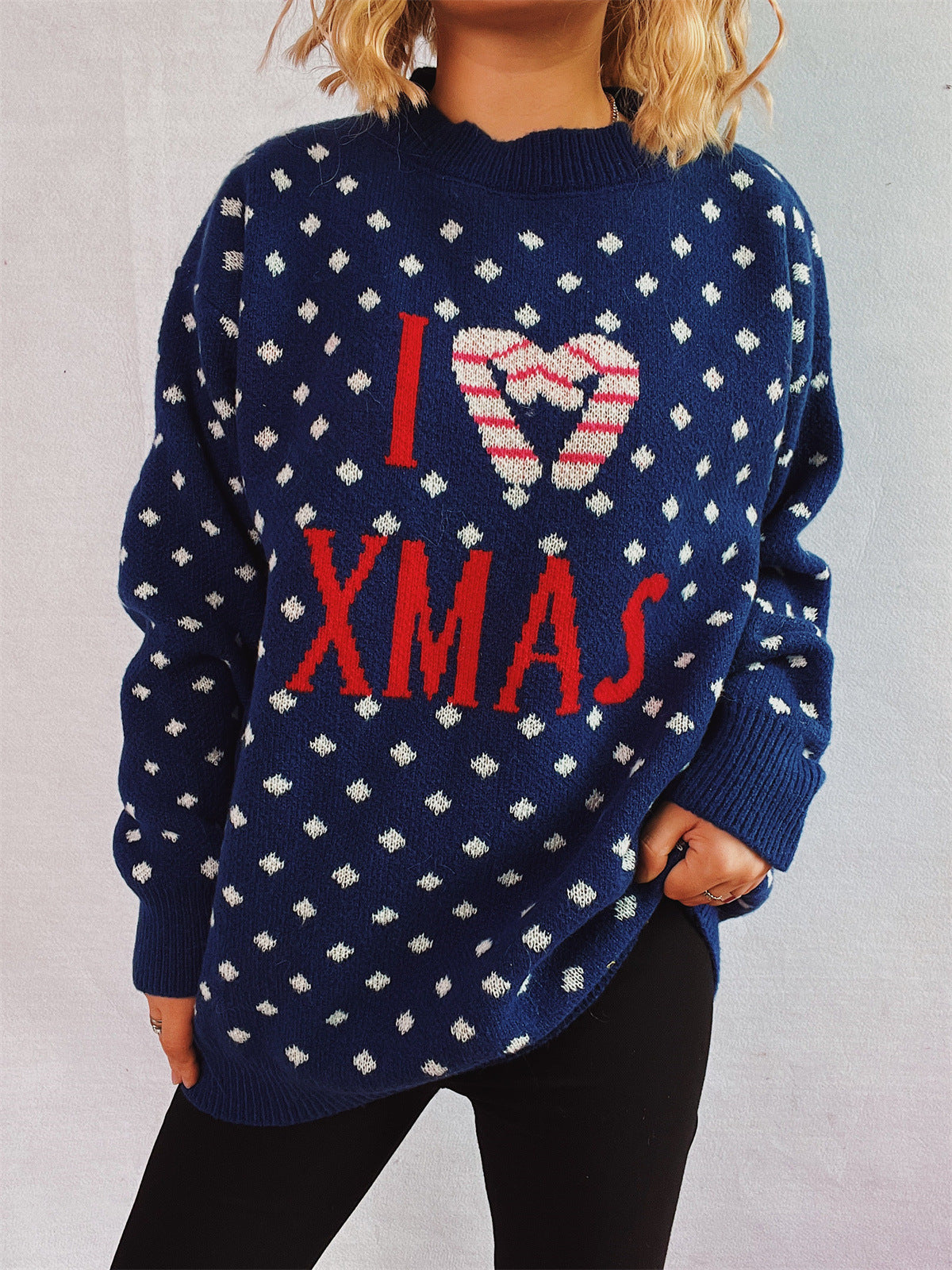 Damen Strickpullover mit festlichem Weihnachtsdesign und lockerer Passform R&B
