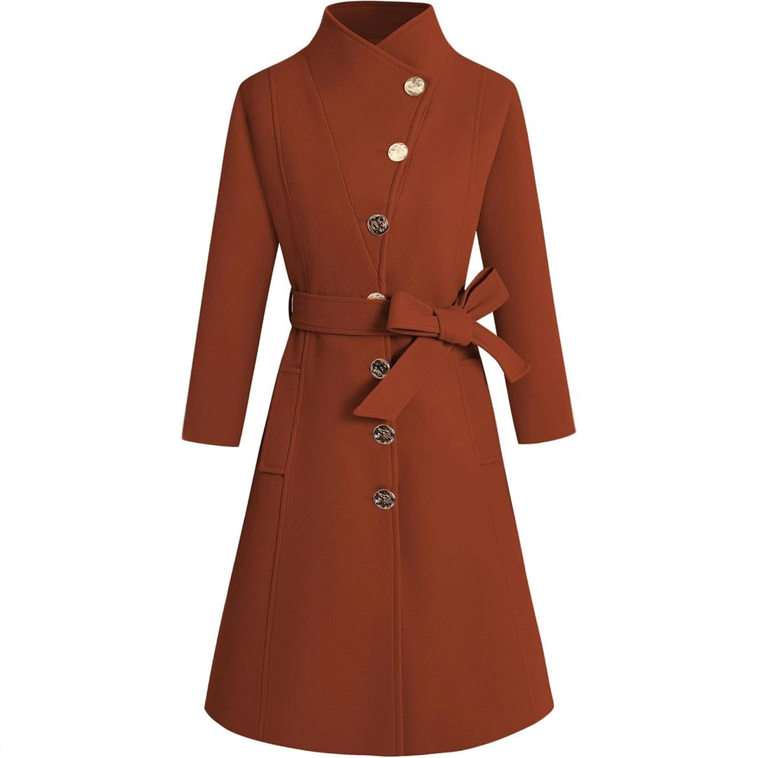 Damen eleganter Wrap-Mantel mit ausgefallenem Kragen und Gürtel R&B