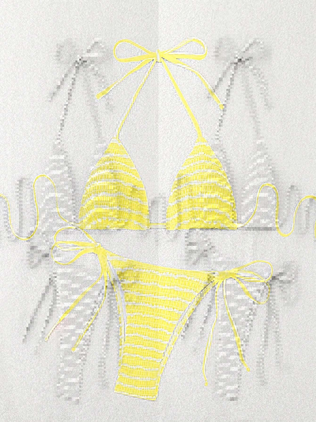 Damen Triangel-Bikini mit feinem Streifenmuster und raffinierten Bindebändern R&B