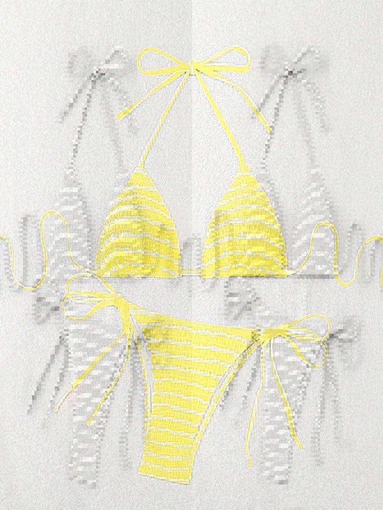 Damen Triangel-Bikini mit feinem Streifenmuster und raffinierten Bindebändern R&B