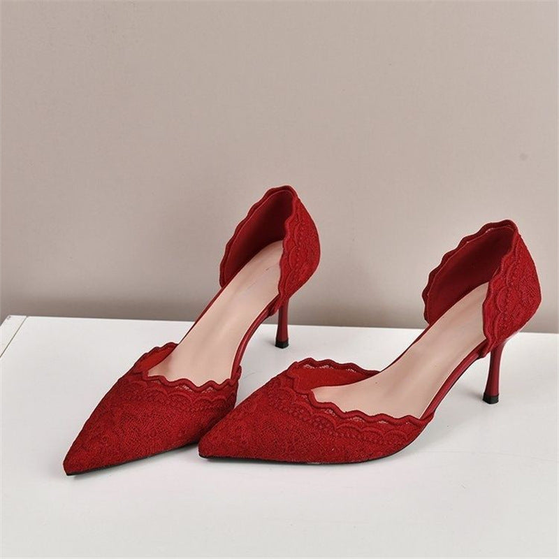 Damen elegante Slingback-Pumps mit zarter Spitzenverzierung R&B