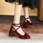 Damen elegante Ballerina-Pumps mit verstellbarem Fesselriemen und Schnürung R&B