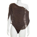 Damen Einseitiger Chiffon-Bodysuit mit Drapierungen R&B