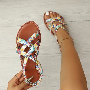 Damen Elegante und bequeme Riemchen-Sandalen mit floralem Muster R&B