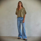 Damen Weit geschnittene Jeans im Vintage-Stil mit hohem Bund und eleganten Nähten R&B