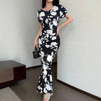 Damen Elegantes figurbetontes Kleid mit Rüschen-Saum und floralem Muster R&B