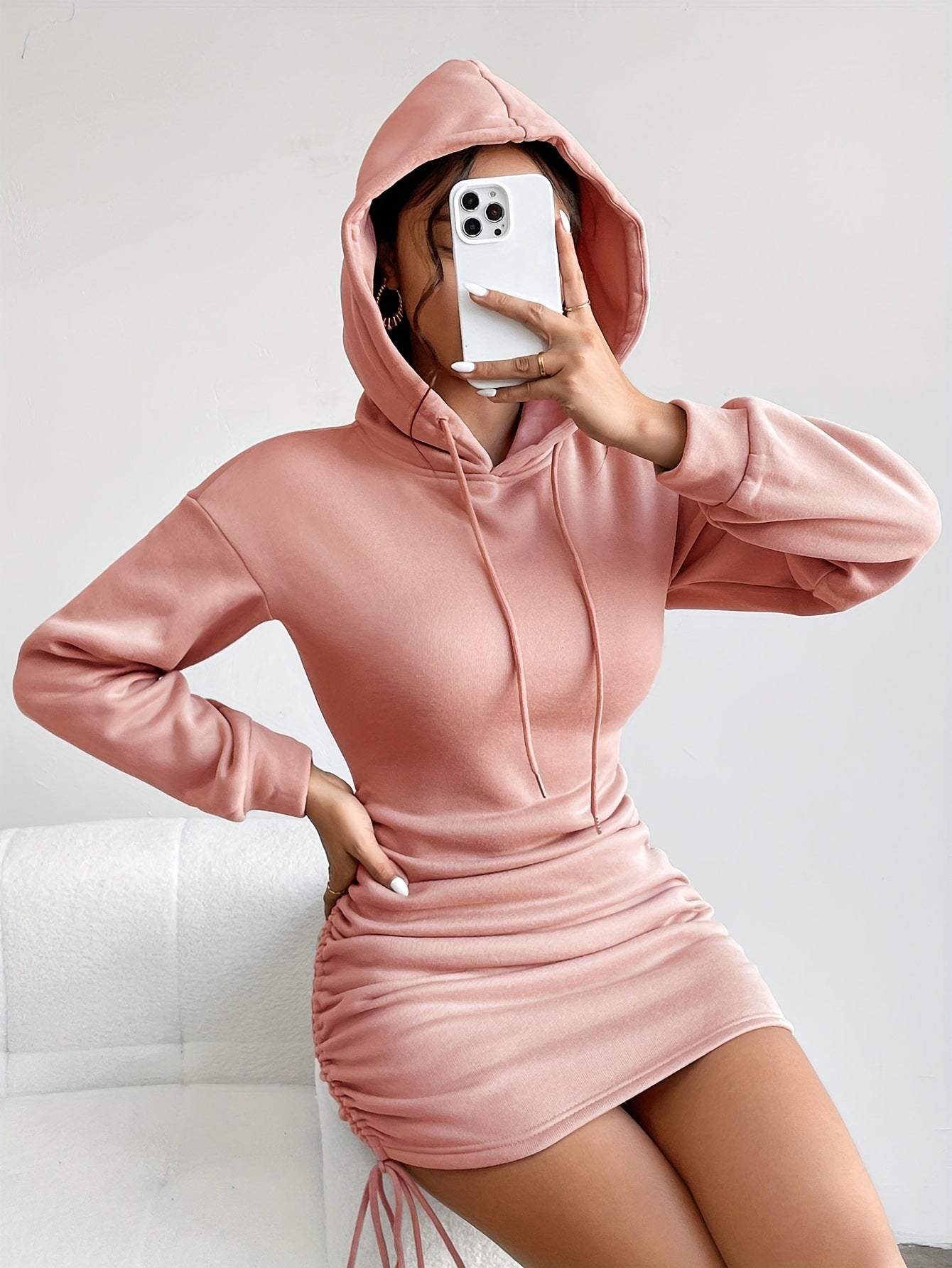 Damen Hoodie Kleid mit Raffung R&B