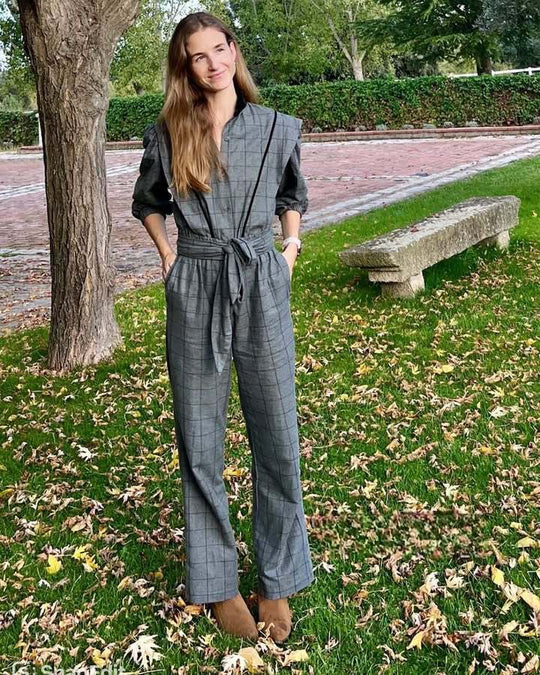 Damen Jumpsuit mit maßgeschneidertem Schnitt und grafischem Karomuster R&B