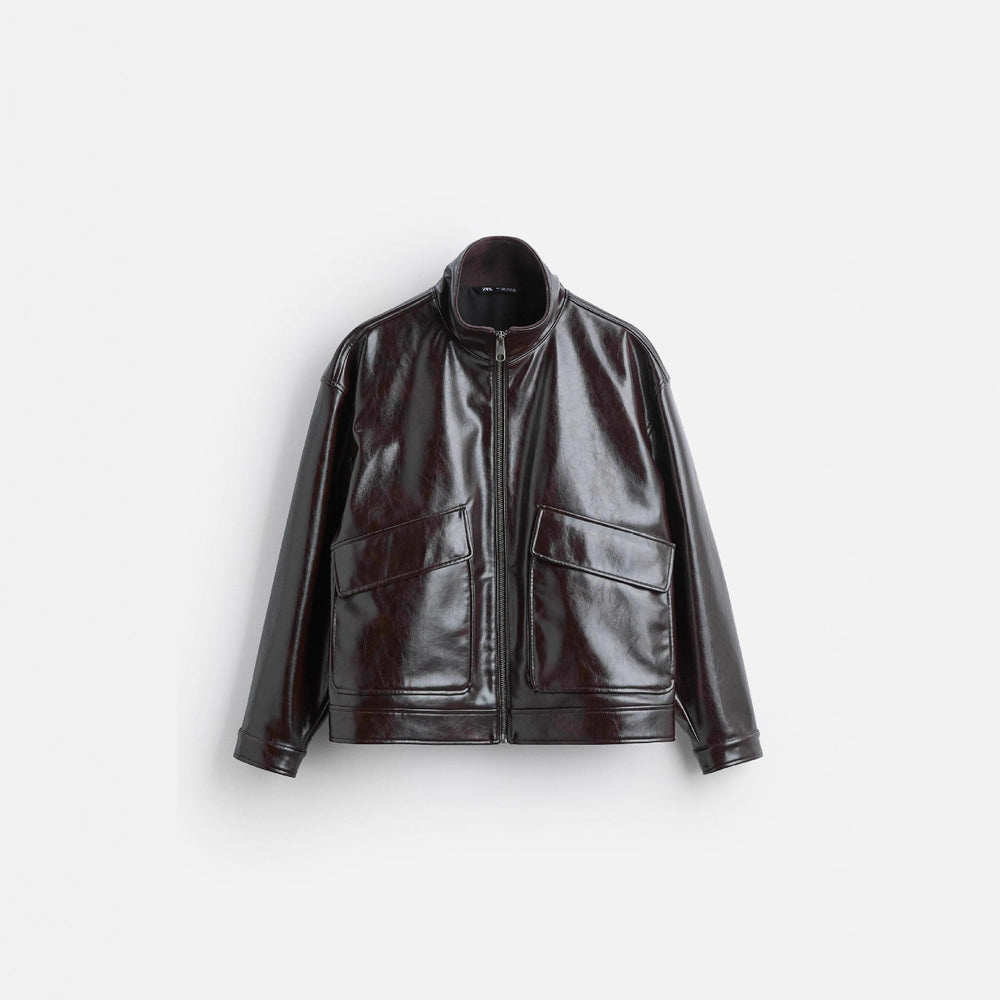 Damen Kunstlederjacke mit luxuriösen großen Taschen R&B
