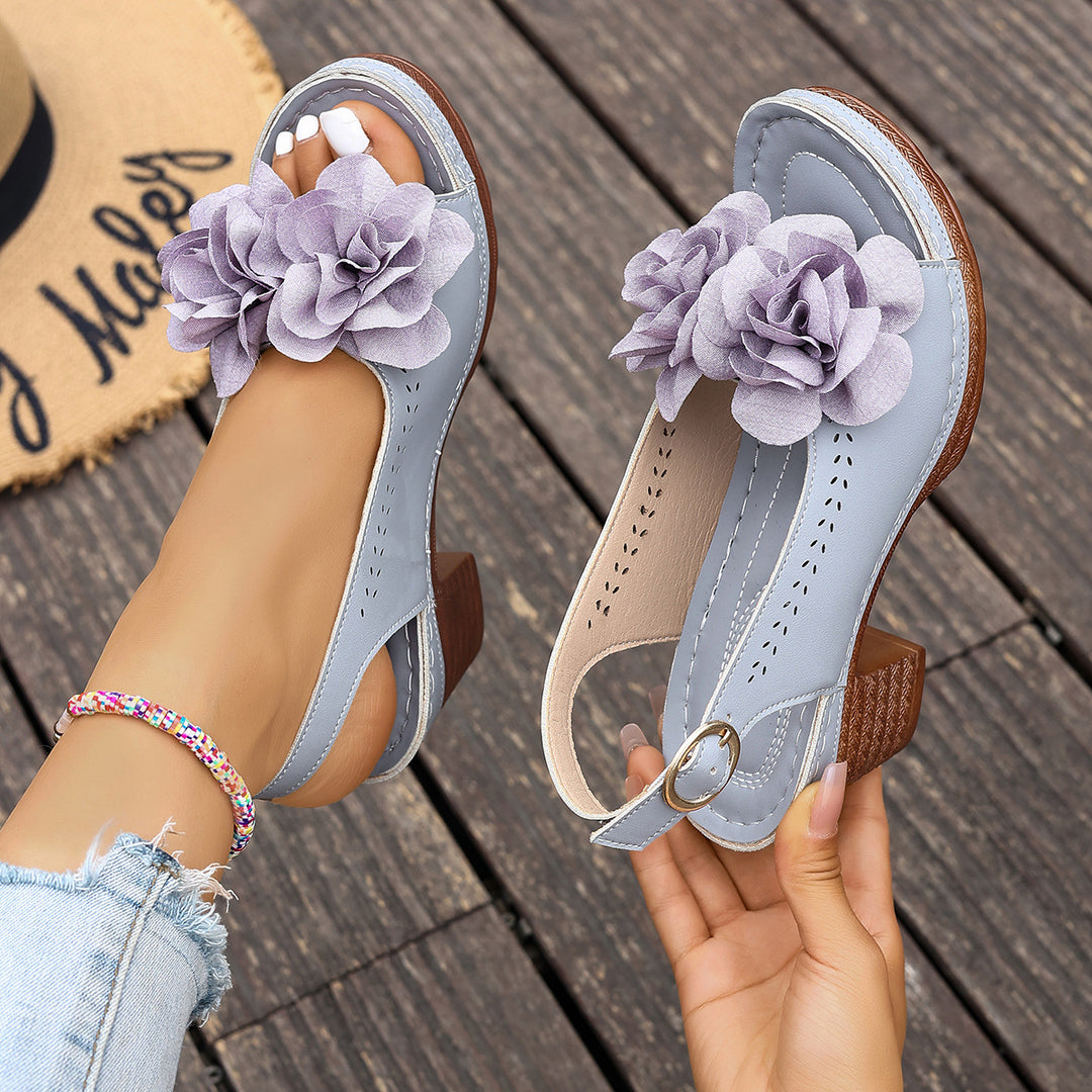 Damen Slingback-Sandalen mit floralem Dekor und komfortablem Absatz R&B