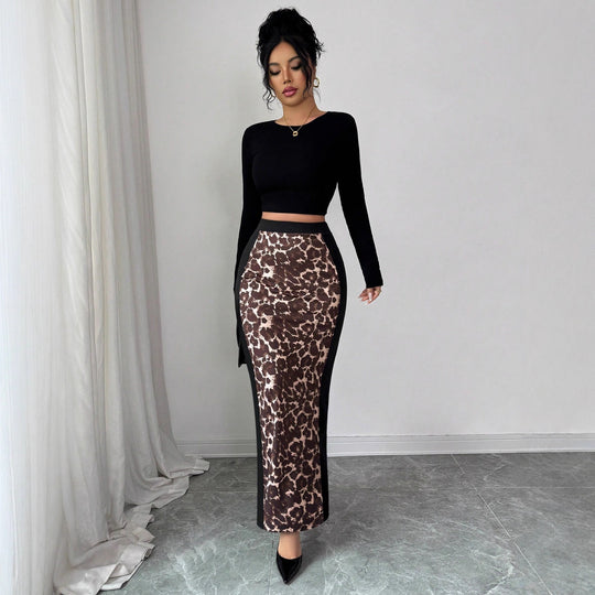 Damen nan taillierter Bleistiftmidirock mit Animal-Print-Mittelbahn und seitlichem Oberschenkel-Schlitz R&B