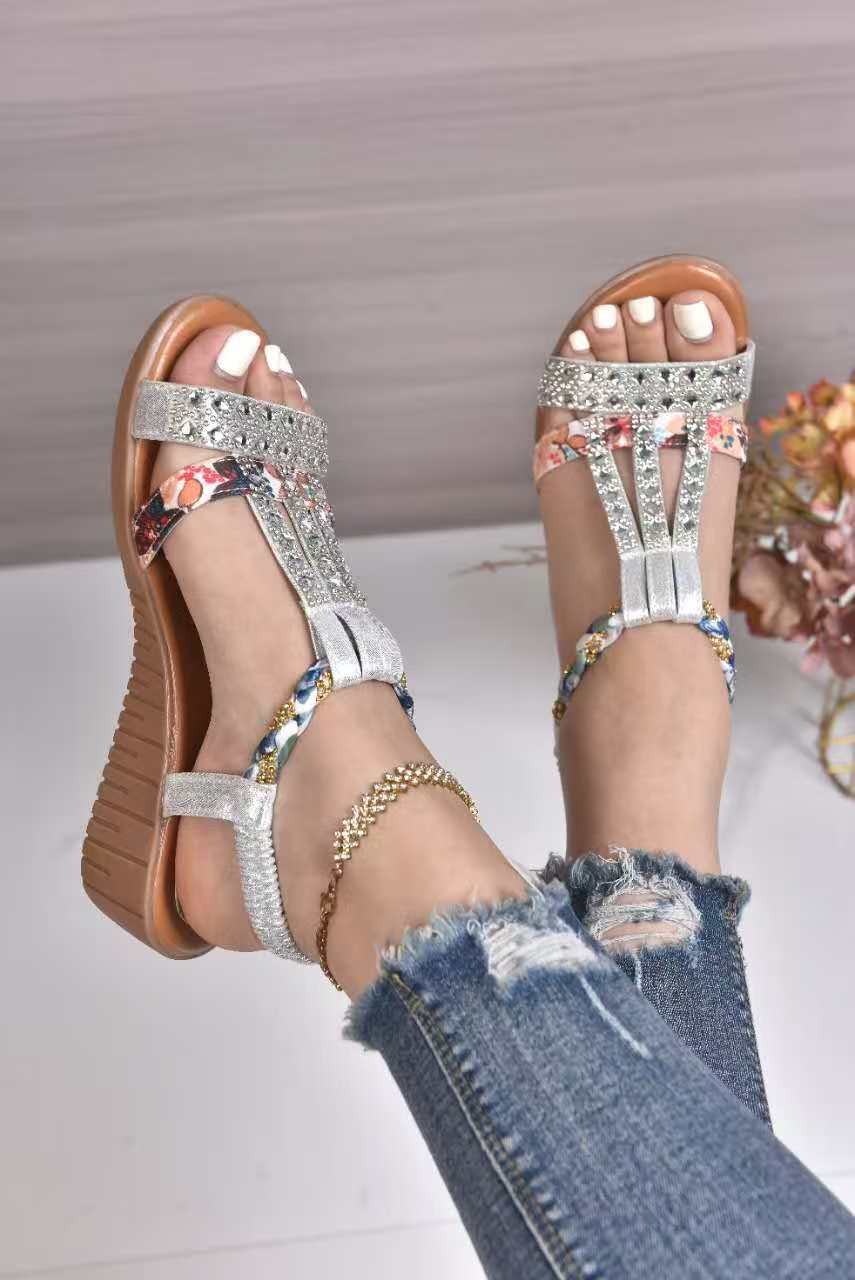 Damen Elegante Sandalen mit modischen Glitzer- und Blumenapplikationen R&B