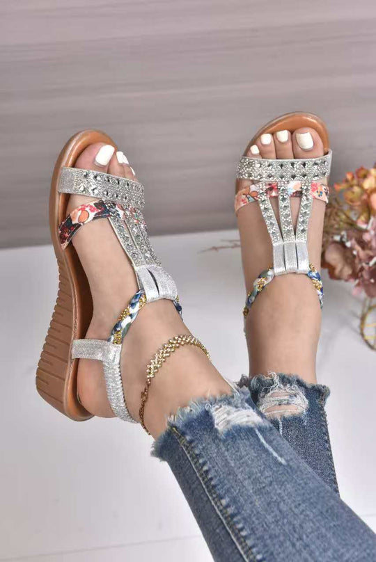 Damen Elegante Sandalen mit modischen Glitzer- und Blumenapplikationen R&B