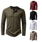 Herren Langarm-T-Shirt mit Knopfleiste und modischem Stehkragen R&B
