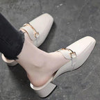 Damen elegante Mules mit modischem Blockabsatz und schickem Schnallen-Detail R&B