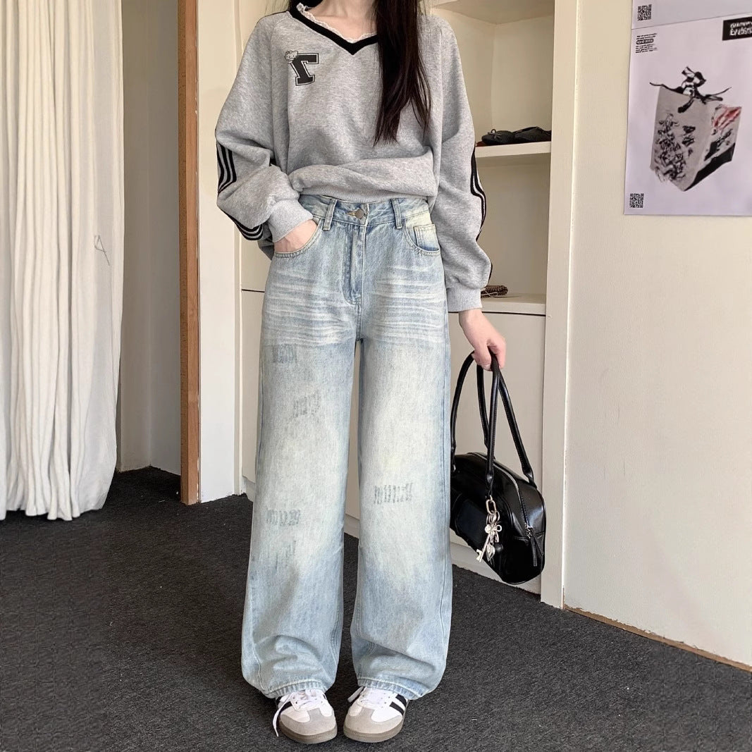 Damen Lässige Weitjeans mit trendigem Used-Look und hohem Bund R&B