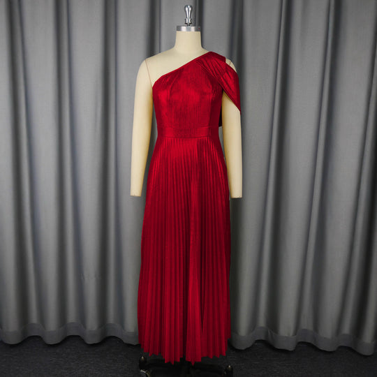 Damen Glamouröses Ein-Schulter Abendkleid mit Plissee-Falten R&B