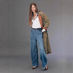 Damen Weite High-Waist Jeans mit fransigem Saum