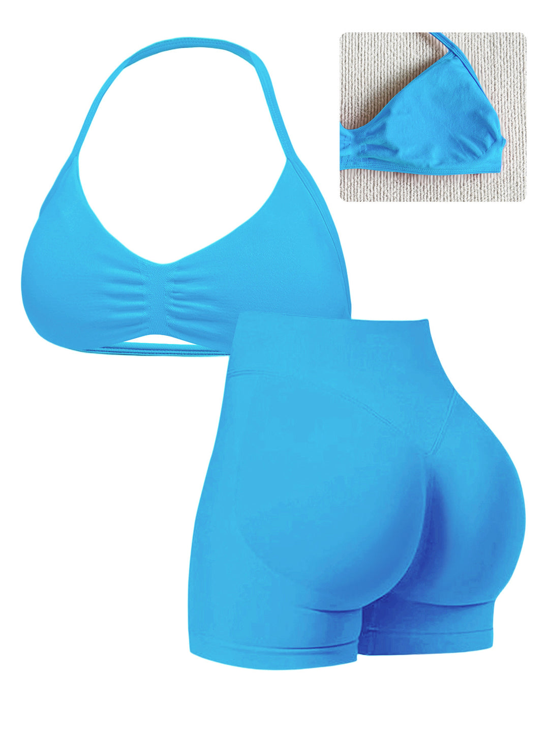 Damen Sport-Bikini-Oberteil mit hoch geschnittenen Shorts und nahtlosem Design R&B