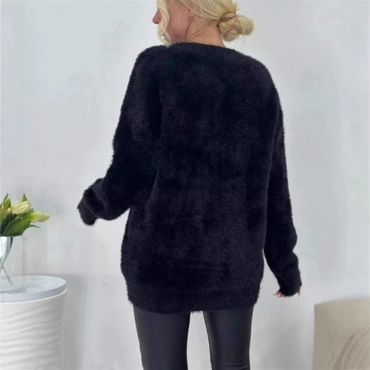 Damen Flauschiger Cardigan mit großen Taschen und lockerer Passform R&B