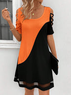 Damen modisches Freizeitkleid mit Cut-Out Ärmeln und asymmetrischem Design R&B