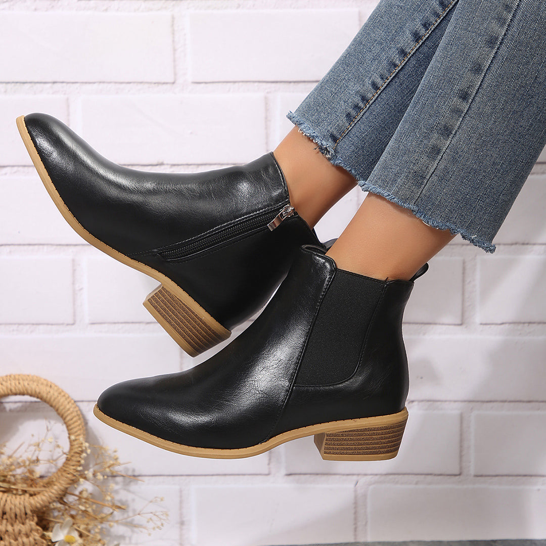 Damen modische Ankle-Boots mit elegantem Reißverschluss und stabiler Sohle R&B